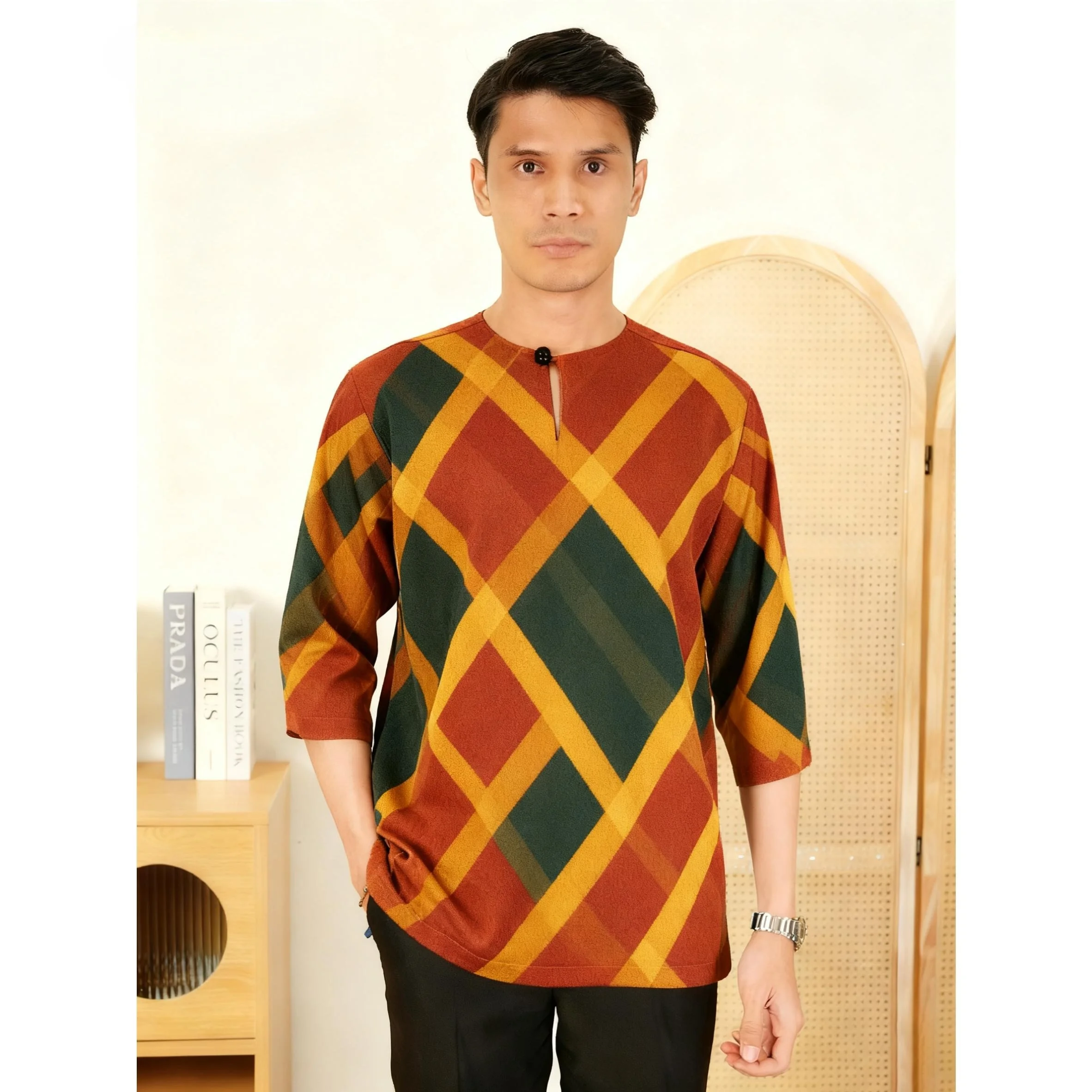 الرجال المسلمات الإسلامية العربية عباية قصيرة الأكمام تي شيرت العرقية طباعة الوقوف طوق الشباب معطف فاخر ملابس عصرية غير رسمية