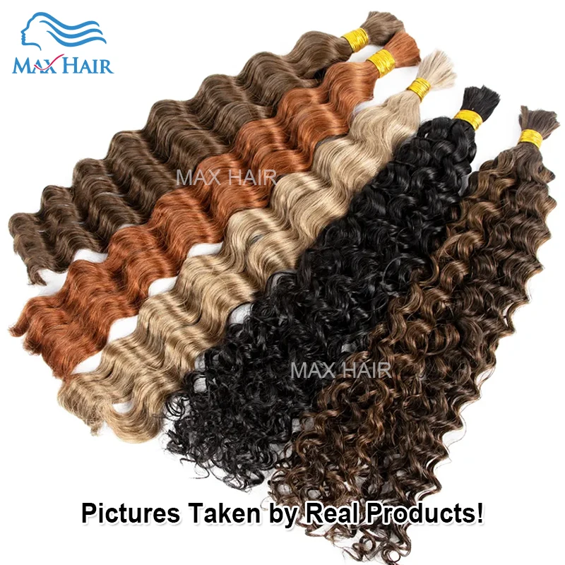 Bulk Hair for Braiding Deep Wave Human Hair Bulk No Weft Honey Blonde Hair Extensions 4 27 Ombre For Women Hair Bulk Extensions