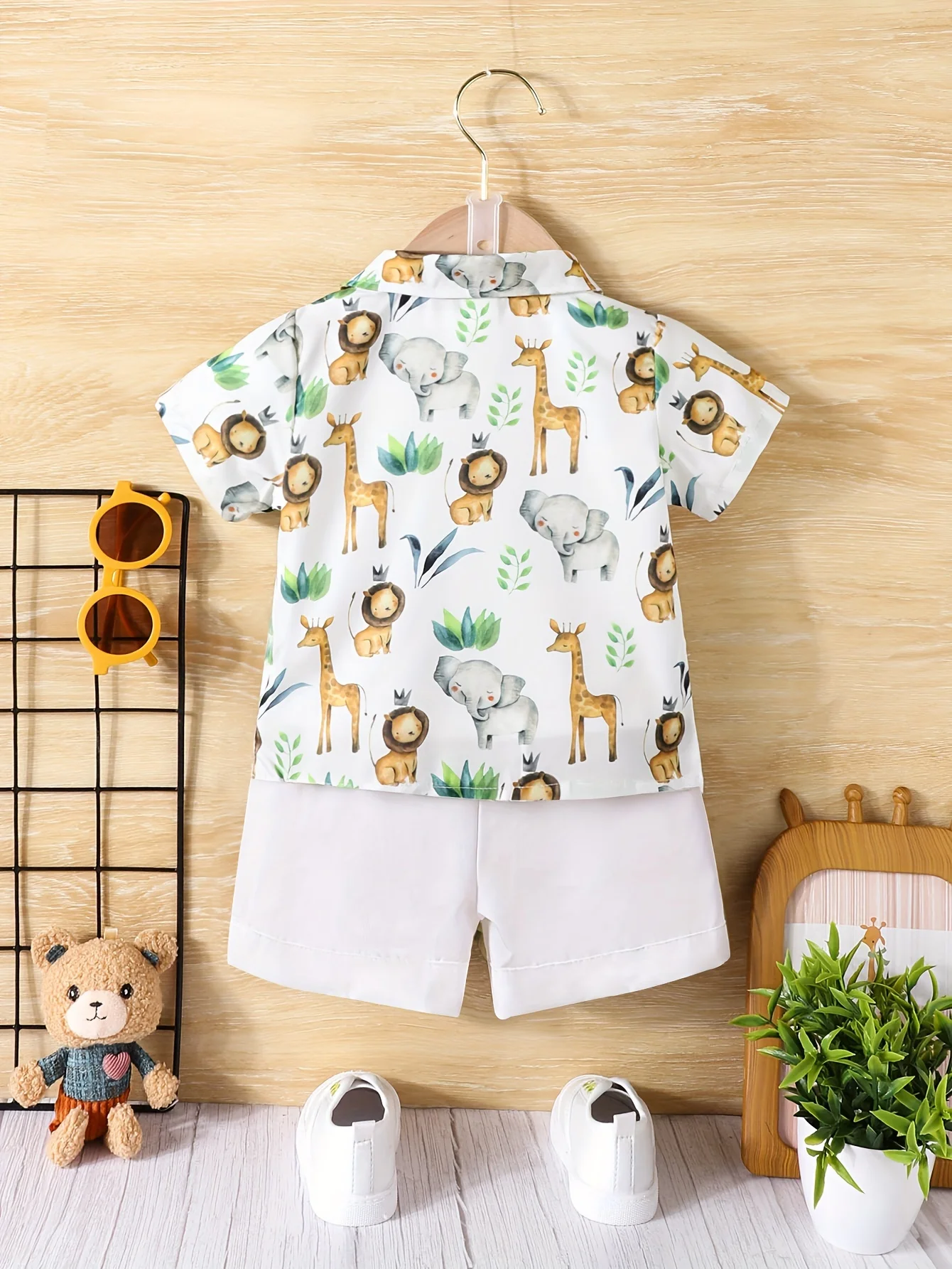 2 Piece Summer Baby Boy Casual Small Animal Print Short Sleeve Shorts Holiday Travel Shirt Set Comfortable and Breathable