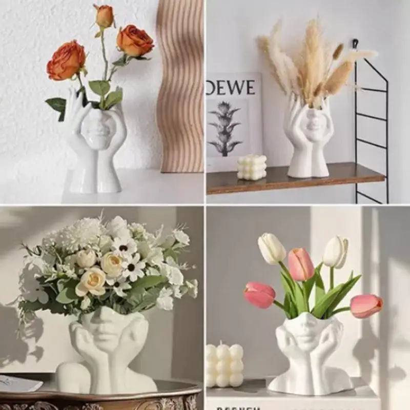 Artistic Face Design White Vase Creative Desktop Ornament Handicraft Gift Home Decor Accessories