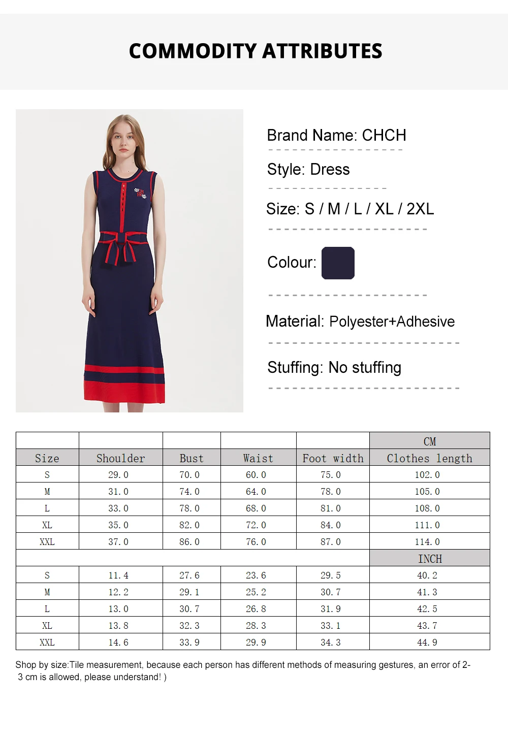 CHCH Women\'s Dress 2024 New Sleeveless Knitted Long Dress Simple navy blue Business Women\'s Wear