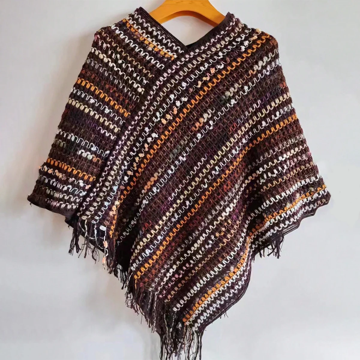 New Winter Ladies Casual Crochet Shawl Ethnic Style Bohemian Style Colorful Fringe Outdoor Travel Knitted Slit Scarf Gift