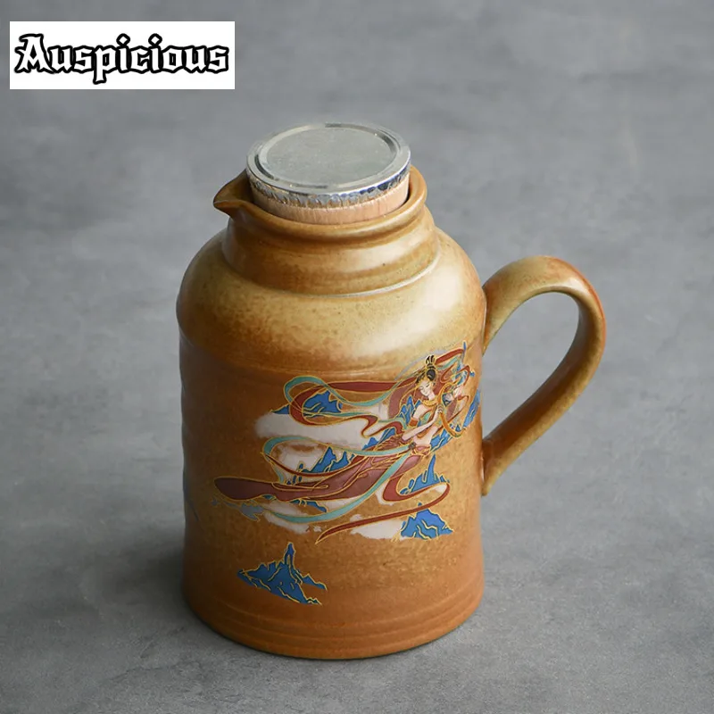 Dunhuang Apsaras مجموعة وعاء دافئ صغير المنزلية السيراميك وعاء الماء البارد خمر حفل الشاي 1 وعاء 2 أكواب الشاي جمع الهدايا