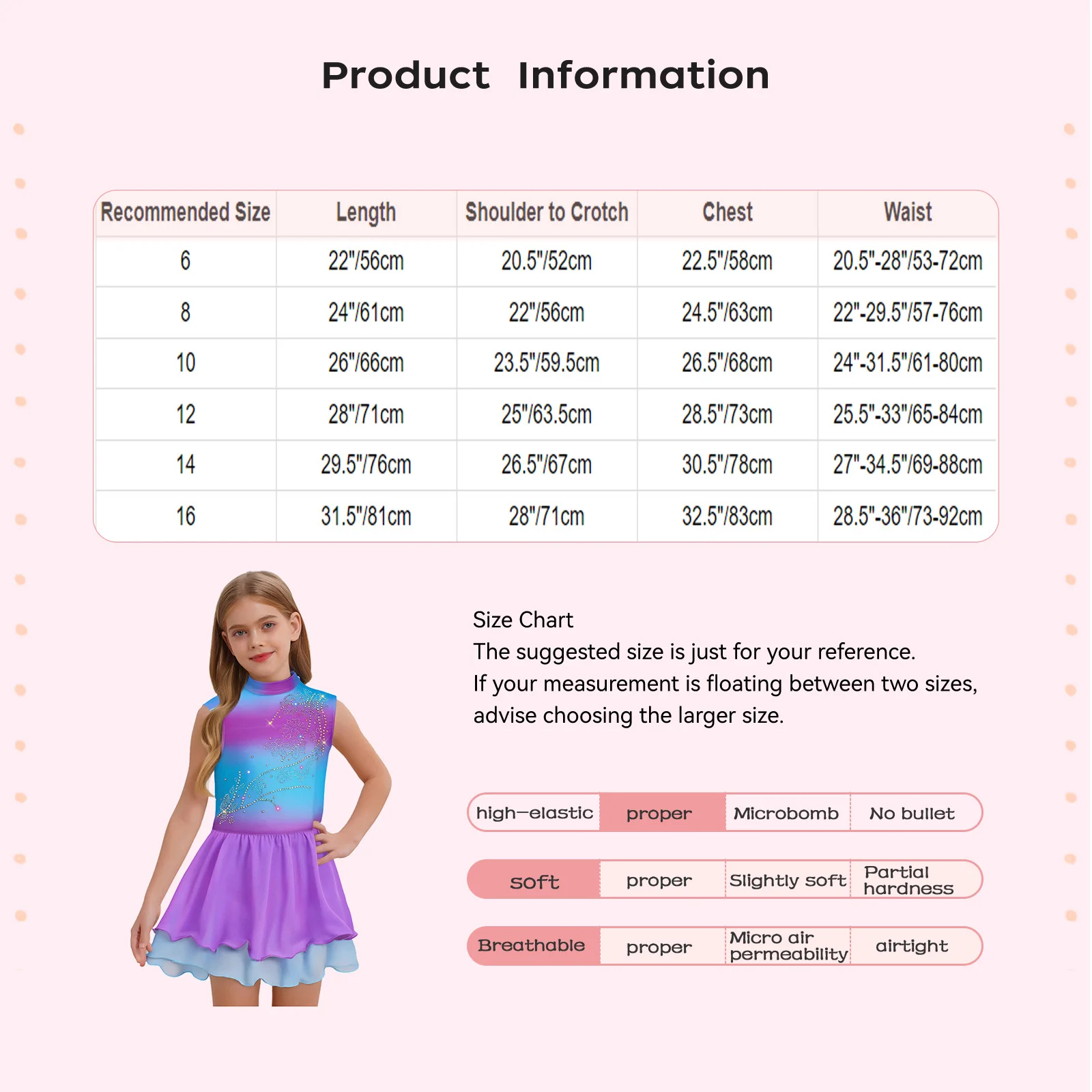 

Kids Girls Gradient Figure Skating Dresses Sleeveless Rhinestones Ballet Lyrical Dance Leotard Performance Competition Costume