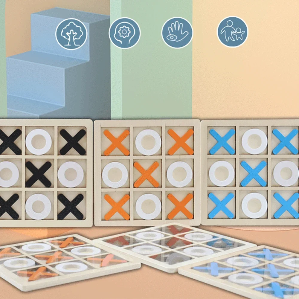 Holz XO Tic Tac Toe Spiel Mini Schachbrett Interaktion Puzzle Training Montessori Lernspielzeug Geschenk für Kinder Jungen Mädchen