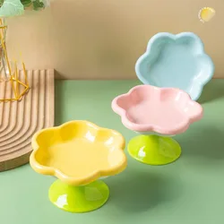 Ceramic Raised Cat Bowl With Flower Design, Elevated Cat Food Bowl Water Plate Snack Dish With Stand For Neck Protection