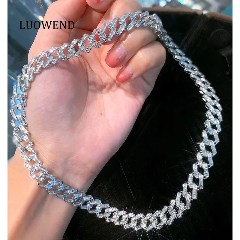 LUOWEND 100% 18K White/Yellow Gold Necklace Luxury Design 6.60carat Real Natural Diamond Necklace for Women High Party Jewelry
