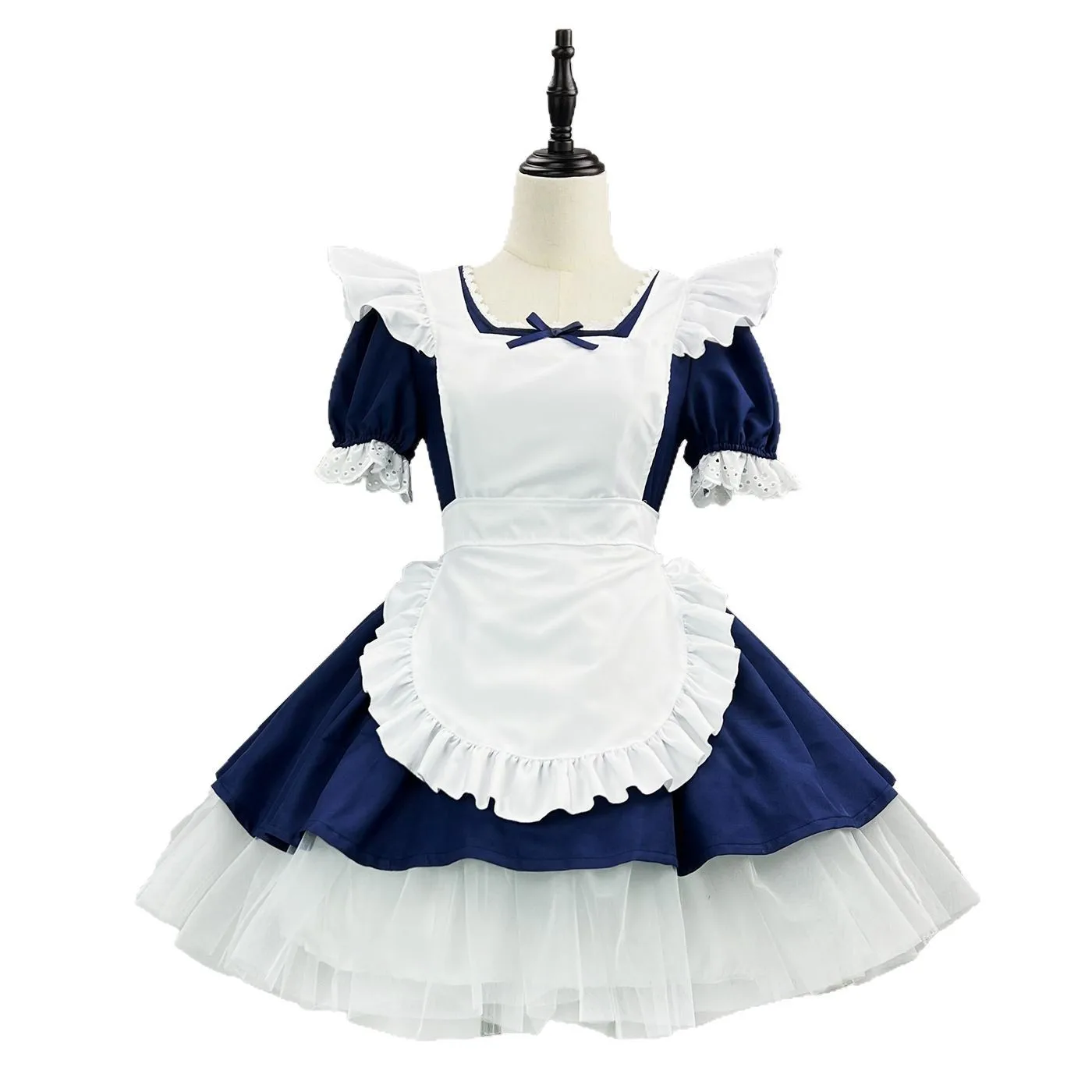 Blue White Lolita Style Dress with Apron Headband for Cosplay Party Kawaii Lolita Dress Set Women's Classic Maid Costume - view 5