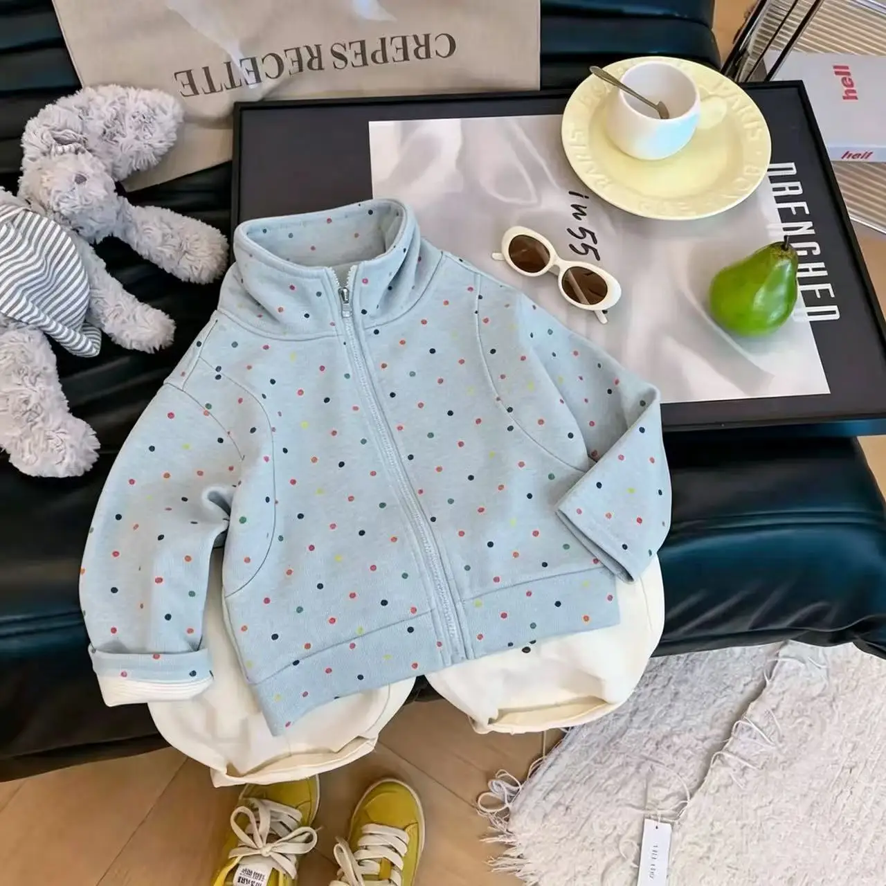Jacket 2026 Spring and Autumn Winter New Children Polka Star Stand Up Collar Jacket with Thick Zipper for Boys and Girls