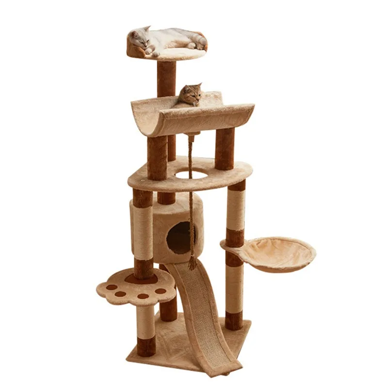 

Large Cat Tree with Scratching Ramp, Cat Climbing Frame with Plush Jumping Boards Posts,Hammock, Cat Sleeping Condo
