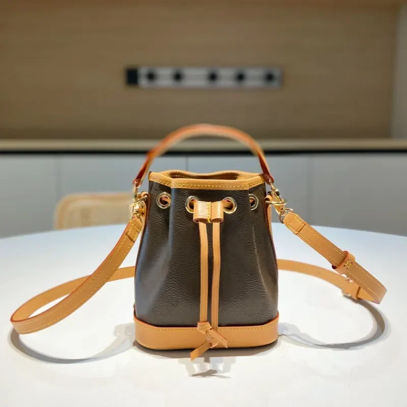 

Mini Bucket Bag Luxury Designer Bags Brown Flower Shoulder Crossbody Purse Women Leather Totes classic Vintage Nano Handbags sac