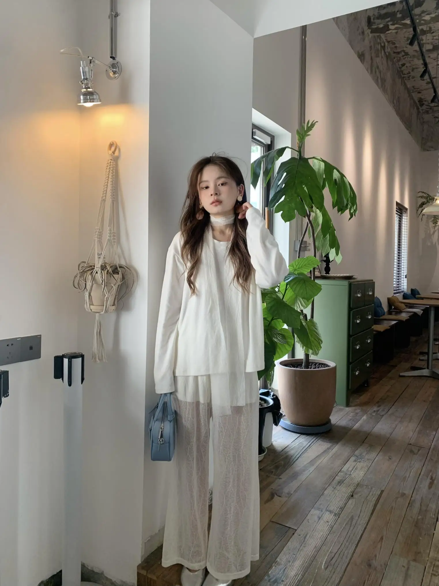 

Damei Lace Casual Pants Women's Wide Leg Pants Splicing Hollow out Straight Loose Spring Autumn Cotton Sweet Style