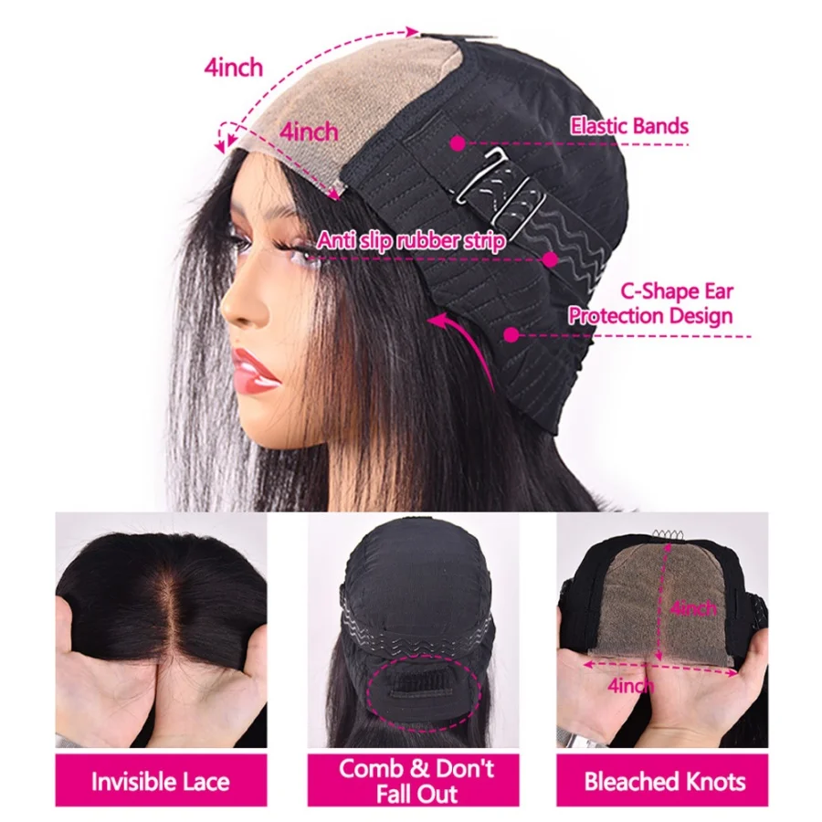 Straight Glueless Wig Human Hair Ready To Wear Short Bob Wigs For Women Transparent Pre Cut Human Hair Wigs Bleached Bye Bye Knots Natural Hairline