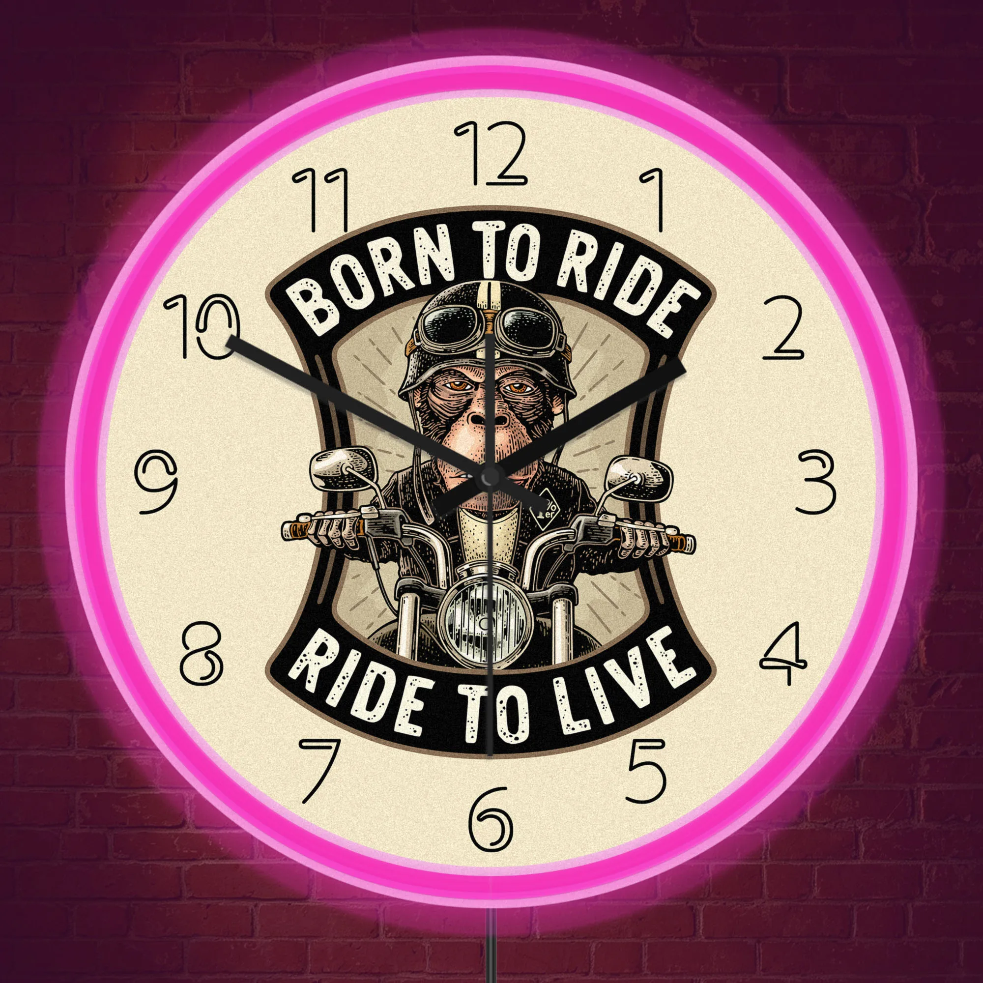 Vintage Motorcycle Rider Monkey Light Up Wall Clock For Garage Man Cave Workshop Chimp Biker LED Neon Wall Clock Glow in Dark