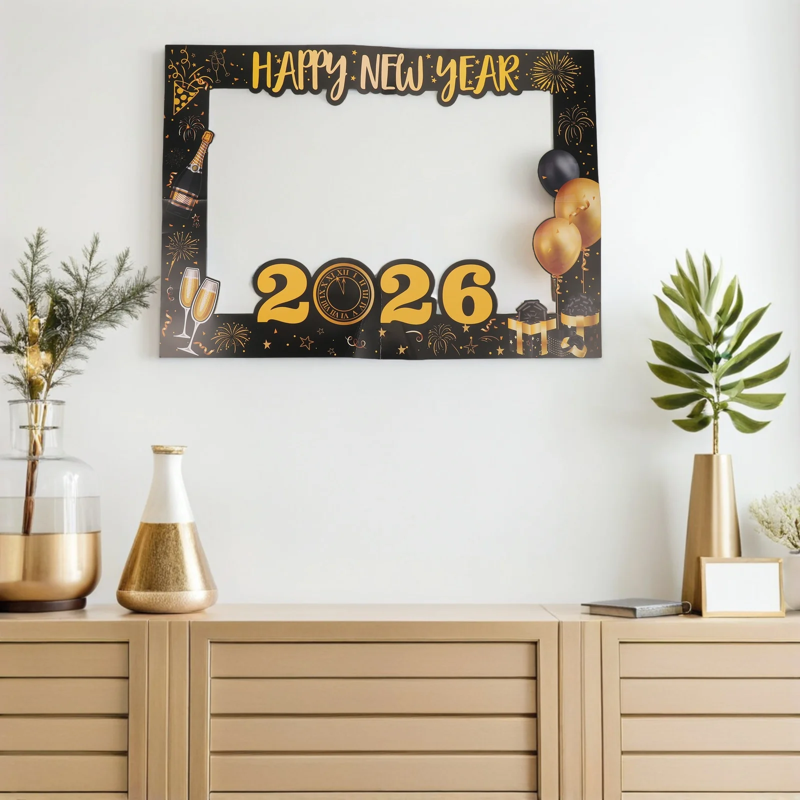

Large New Year 2026 Photo Booth Frame Reusable Cardboard Selfie Prop with Hd Print Countdown Party Decor for Family Gathering
