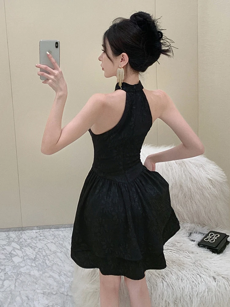 Moda doce vestidos de baile para mulheres bonito preto puro renda tanque mini balanço a linha vestido femme festa à noite clube mujer vestidos