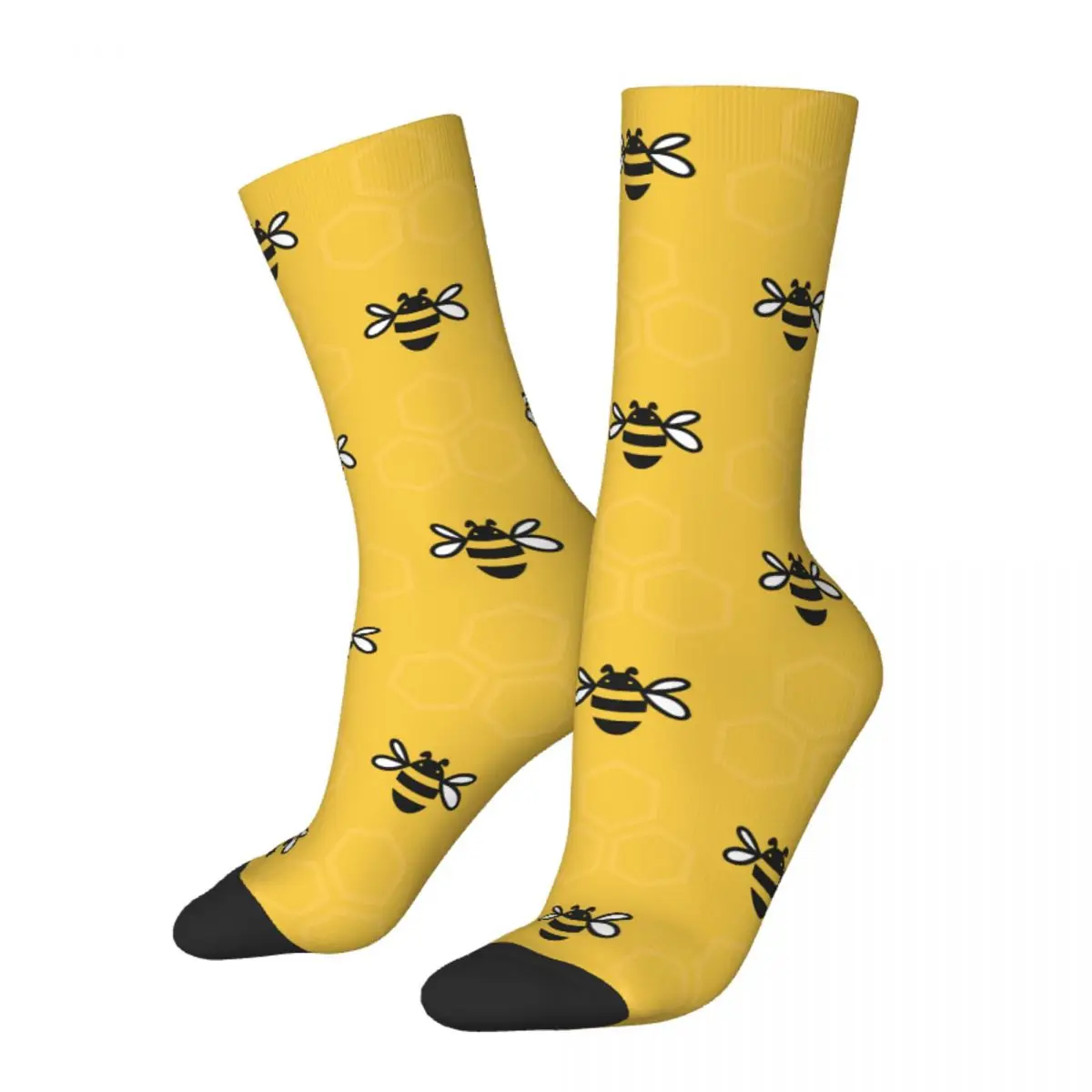 Colorful Bee Yellow Cartoon Basketball Socks Polyester Middle Tube Socks for Women Men Non-slip