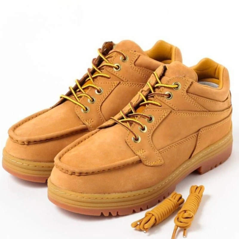 

Японская уличная повседневная спортивная обувь для мужчин, непромокаемая обувь из воловьей кожи, увеличивающая рост, желтая рабочая обувь из натуральной кожи