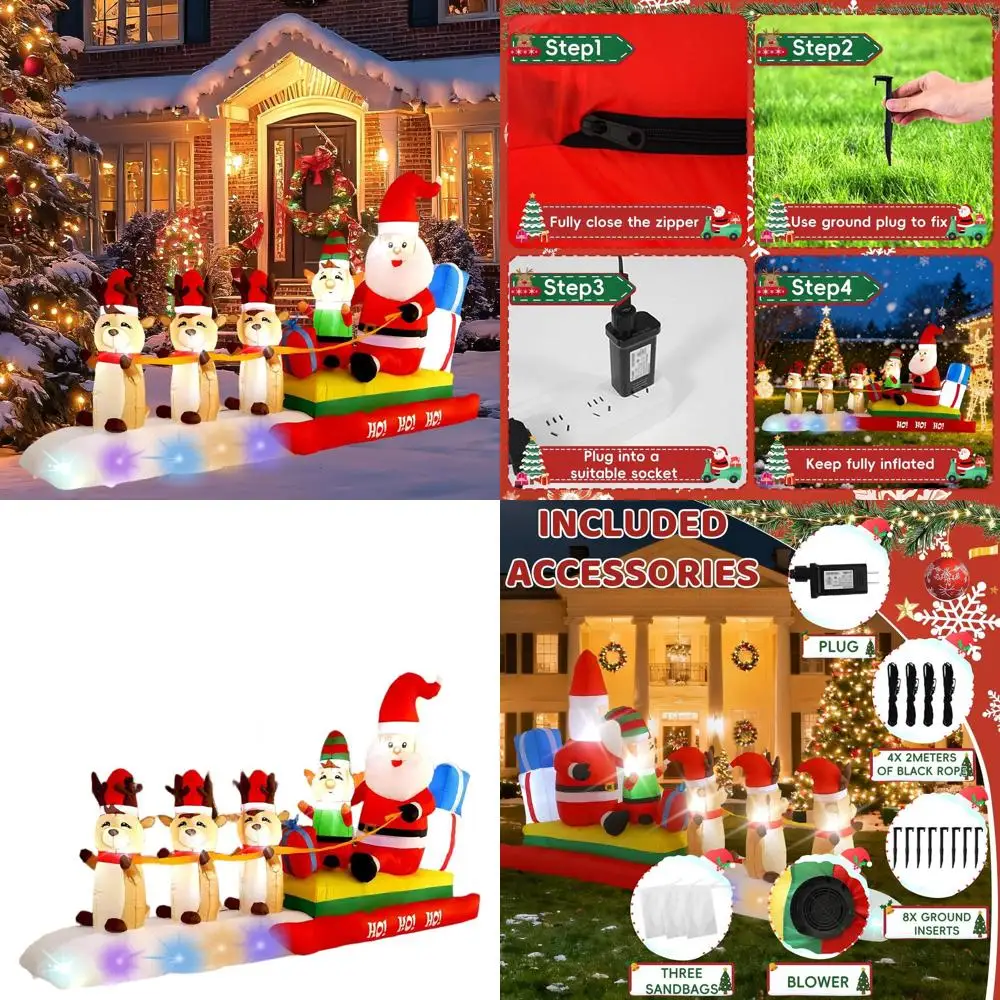 

10-Foot Inflatable Three Elks Sleigh with Santa and LED Lights for Outdoor Christmas Displays