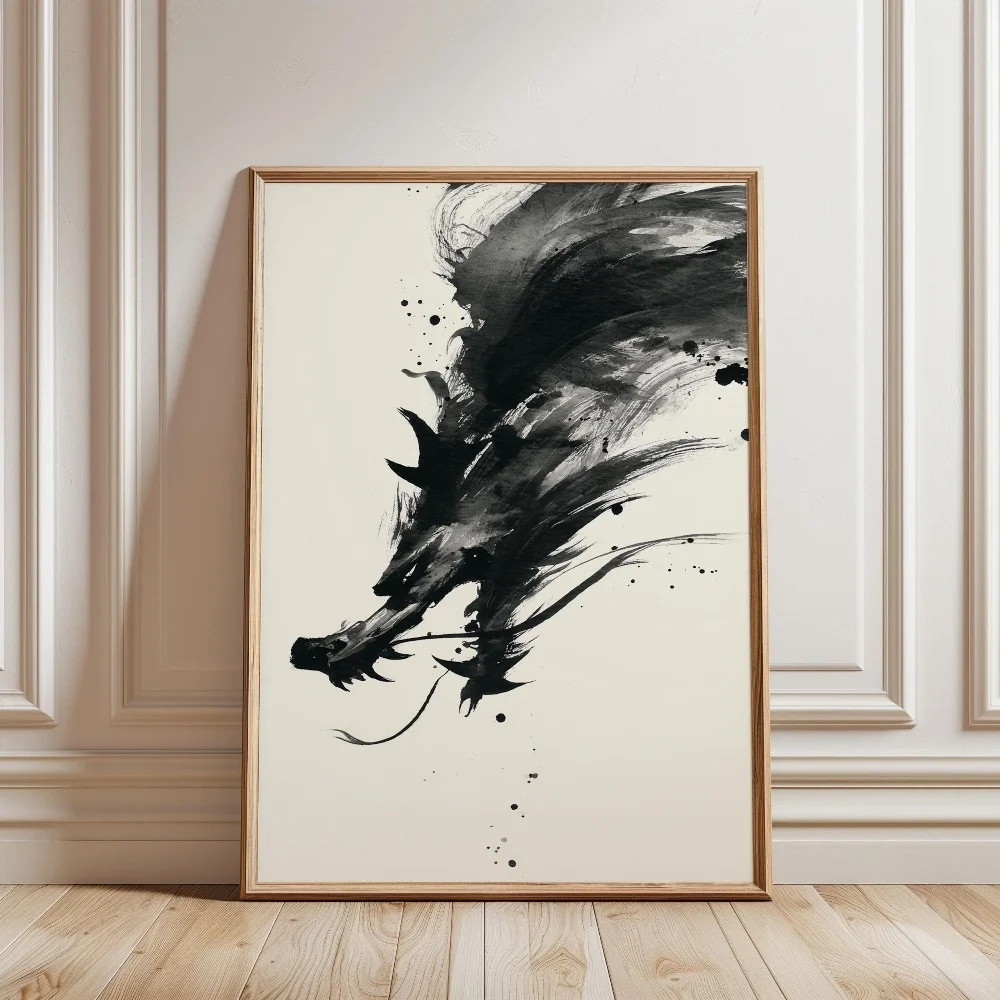 Japanese Zen Samurai Silhouette Ink  Myth Beasts Blue Fantasy Canvas Painting Wall Art Poster Picture Home Decor Mural Cuadros