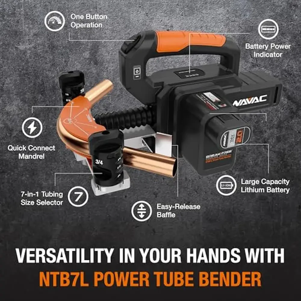 Power Tube Bender Industry-First Battery-Operated Tool HVAC Technicians 7-in-1 Precision Bending Soft Copper Tubings Fast Easy