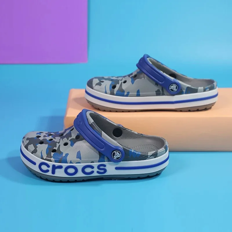 Crocs Classic Camo Printed Platform Clog Comfortable Trendy Soles Closed-Toe Slip-Ons Outdoor Breathable Beach Shoes