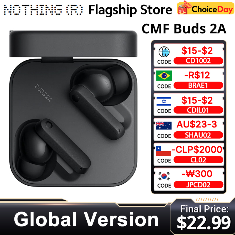  Global Version CMF Buds 2a Bluetooth 5.4 Up to 31H of playback 12.4mm Driver 42dB ANC 4HD Mics IP54 