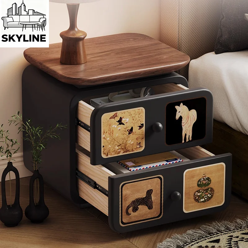 Luxury Wooden Movable Nightstand with Drawers, Multi-scene Storage Bedside Table for Bedroom & Coffee Space