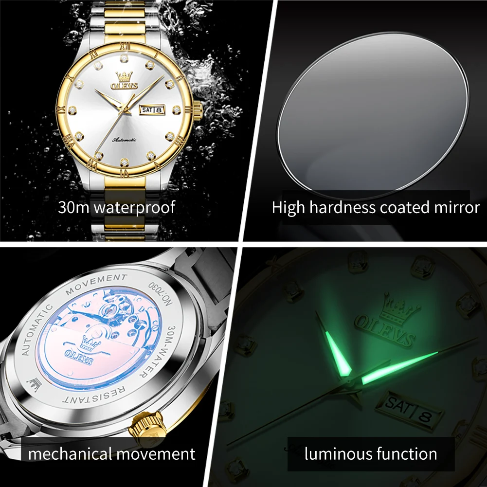 ساعة أوليفس ميكانيكية أوتوماتيكية للرجال ، ساعات يد من الفولاذ المقاوم للصدأ للعمل والترفيه ، أصلية ، عالية الجودة ، جديدة ،