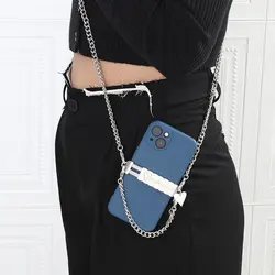 Black Love Clip With Lron Chain Pearl Chain Diagonal Cross Chain Phone Clip