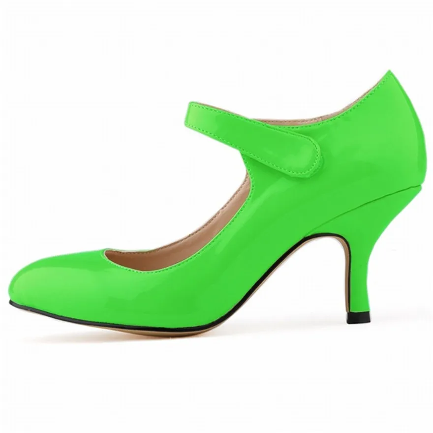 Hot New 14 Colors Hooks&Loop Casual Women Shoes Round Toe Patent Leather Concise High Heels Pumps Ladies Shallow Work Bride Shoe