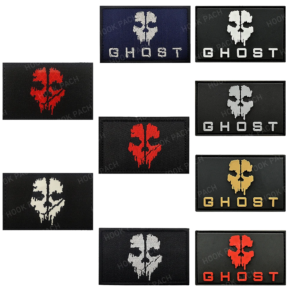 Embroidered Call of Duty Ghost Mask Patches for Clothing Hook Patch Tactic Military Badges on Backpack Coat