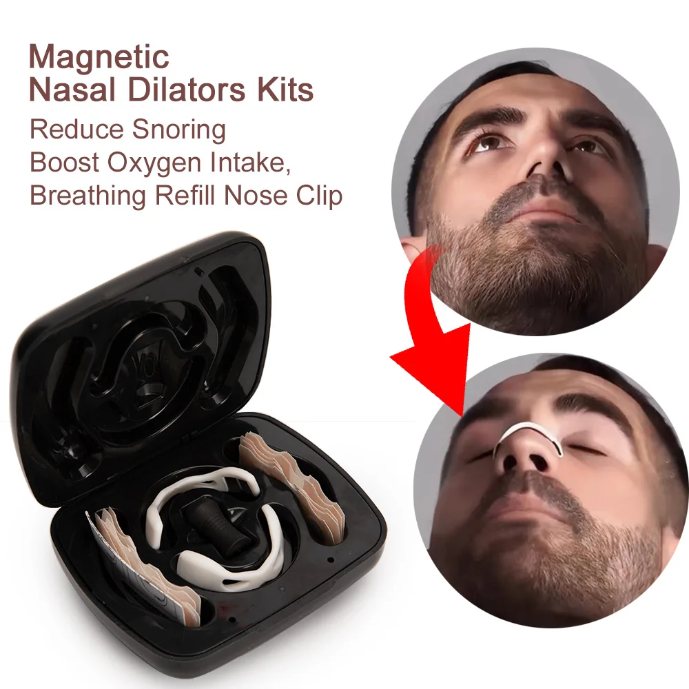 Image of Kit di dilatatori magnetici per la respirazione nasale Strisce nasali riducono il russamento Dilatatore nasale Aumenta l'attissione di ossigeno, clip per naso di ricarica per la respirazione cod004