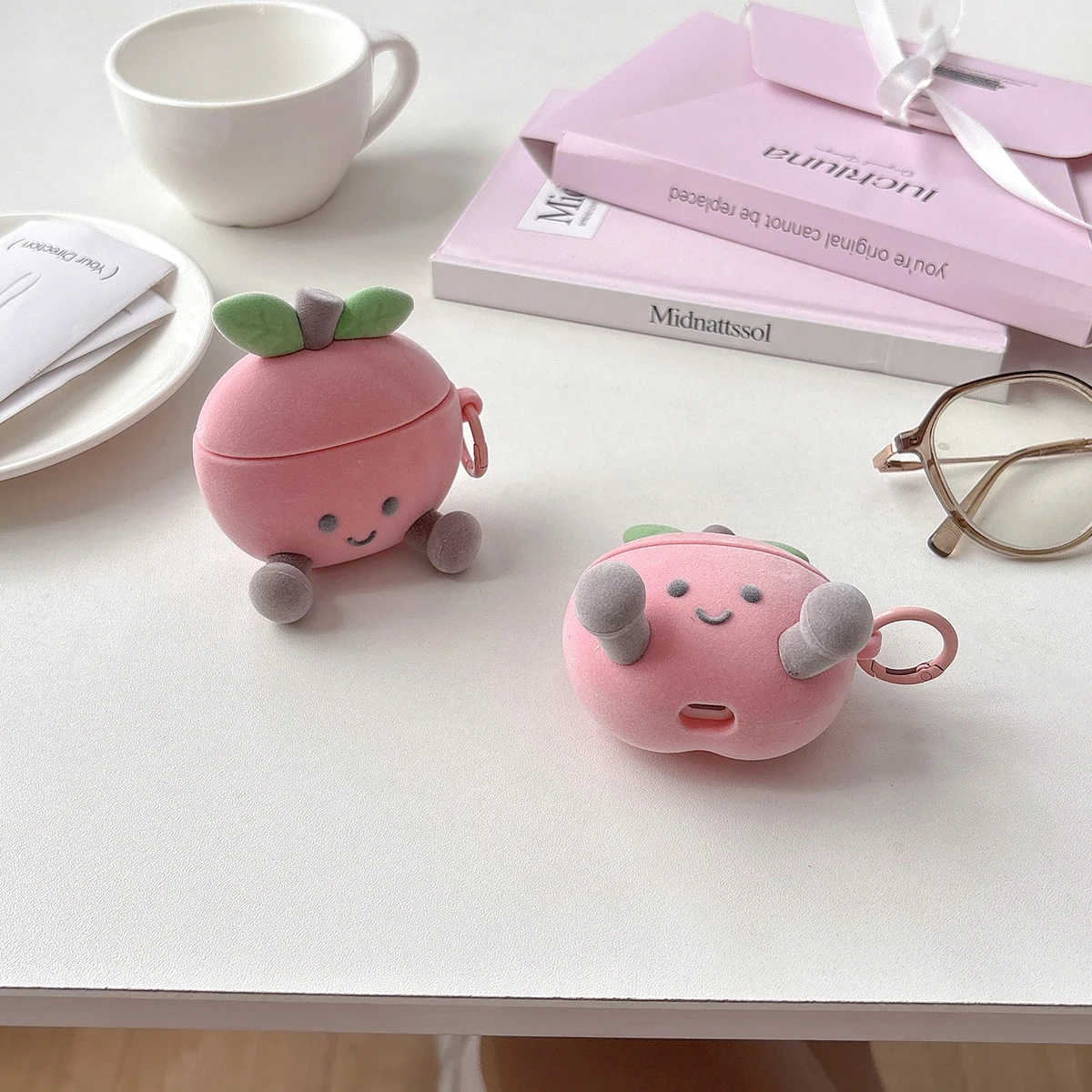 For Airpods 1 2 3 4 Pro Pro 2 Pro 3 Long legged peach Flocking Plush Silicone Earphone Case Accessories Cover