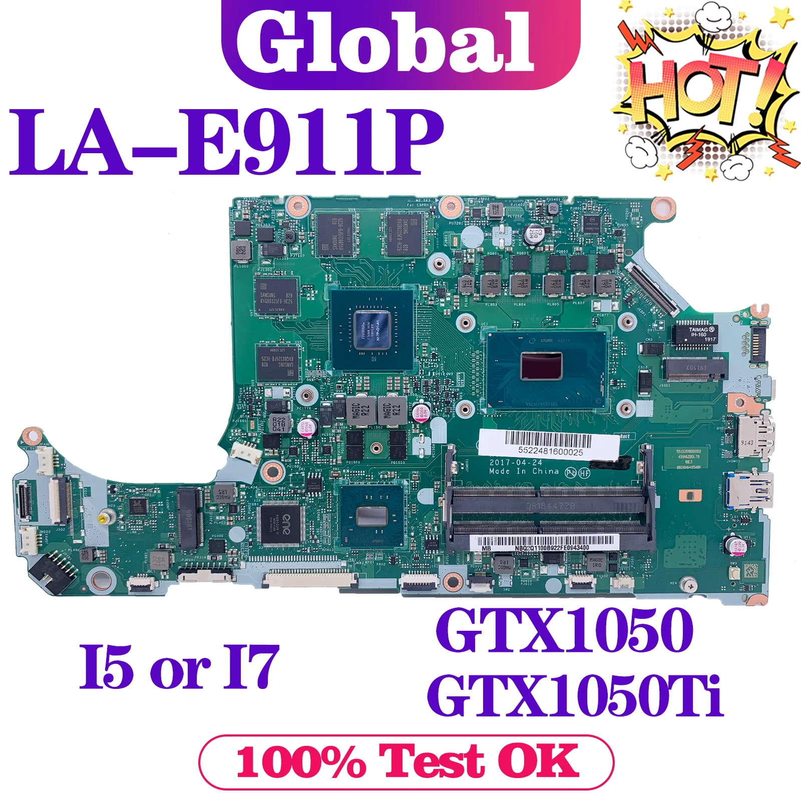 

KEFU A715-71 Laptop Motherboard For ACER Aspire A715-71G A515-51 C5MMH / C7MMH LA-E911P Mainboard i5 i7 GTX1050/GTX1050Ti