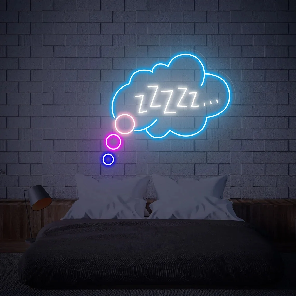 علامة Goodnight Sleeping Zzzz Neon لغرفة الأطفال، لافتة غرفة الألعاب الخفيفة النيون