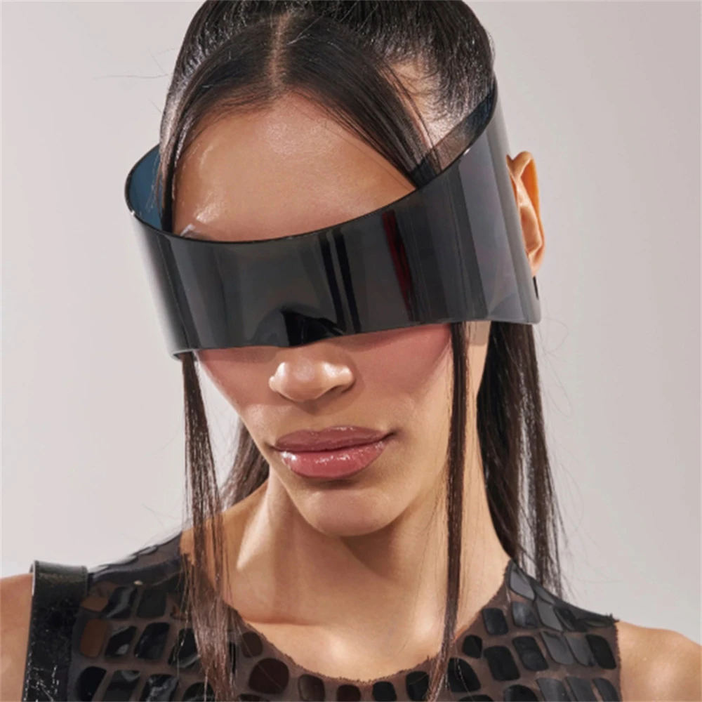 Cyberpunk Conjoined Ear Hanging Sunglasses 2026 New Futuristic Punk Large Frame Exaggerated UV400 Street Party Trendy Eyewear
