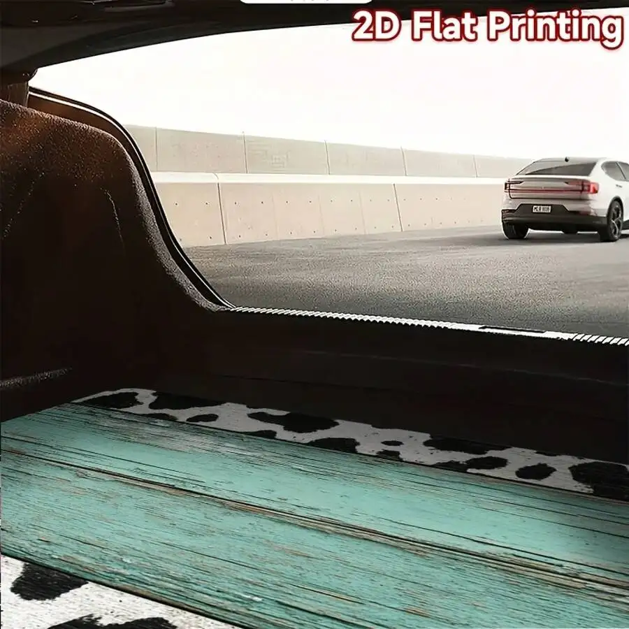

2D Flat Print Car Trunk Mat Green Wood Grain Cow Pattern Luggage Mat For Adult Vehicle Interior Decoration