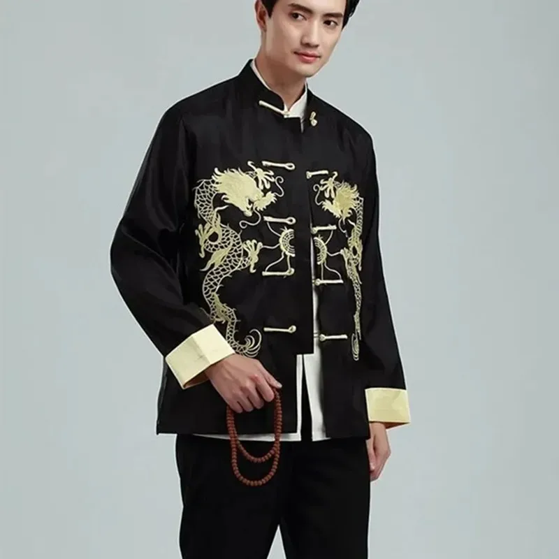 

Male Costume 2024 Embroidery Dragon Tangsuit Traditional Chinese Clothing for Men Shirt Tops Jacket Cheongsam Hanfu Vintage