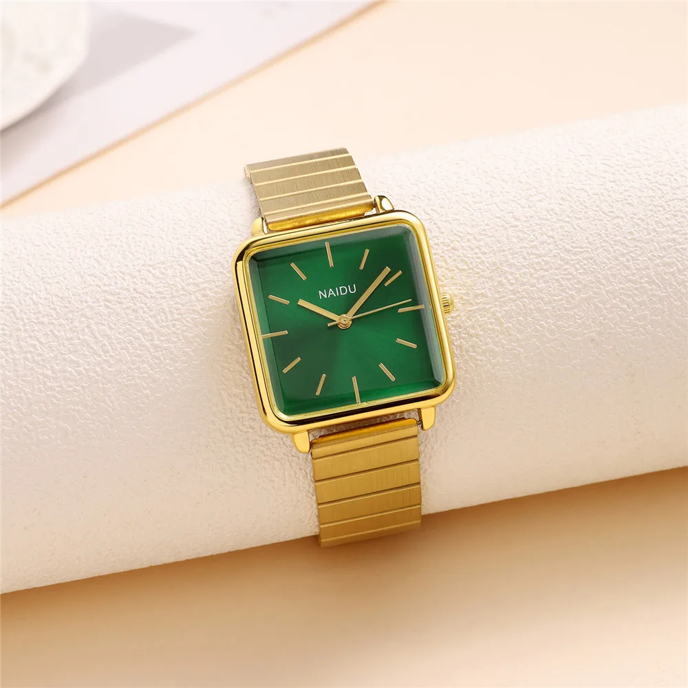 luxury elegant square dial steel band women quartz watch