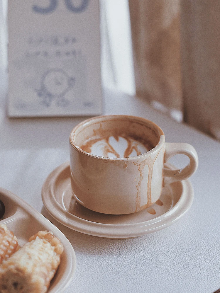 200ml European Style Latte Coffee Cup And Saucer Solid Colour Simple Breakfast Milk Cup Snack Plate Afternoon Tea Drinkware