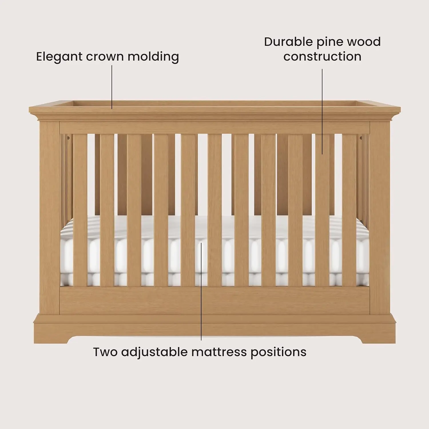 Berço conversível 4 em 1 Child Craft Jordyn, berço converte para a cama do dia, cama de criança e cama de tamanho completo, 3 colchões ajustáveis