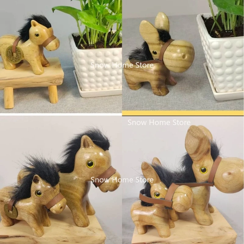 Solid Wood Carving, Fragrant Camphor Wood Carving, Money Soon, Little Stubborn Donkey Ornament
