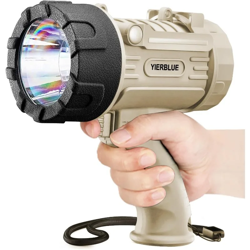 

YIERBLUE Rechargeable Spotlight Flashlight with 1500 Lumen LED, IP67 Waterproof Long Running Spot Light searchlight, Impact Resi