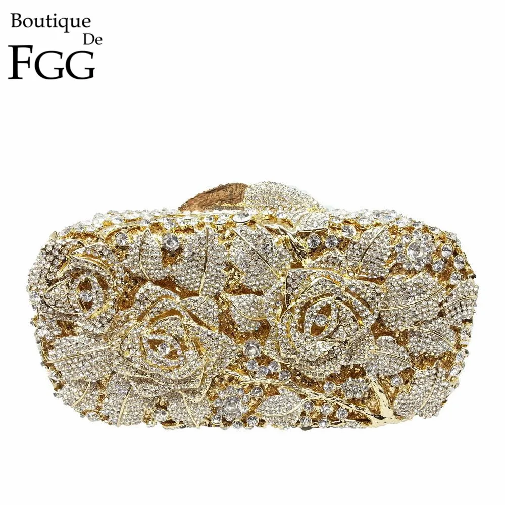 Boutique De FGG (in stock) Women Flower Clutch Evening Bags Wedding Party Bridal Crystal Bags Rhinestone Handbags and Purses