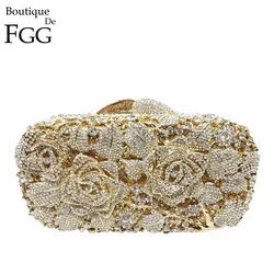 Boutique De FGG (in stock) Women Flower Clutch Evening Bags Wedding Party Bridal Crystal Bags Rhinestone Handbags and Purses