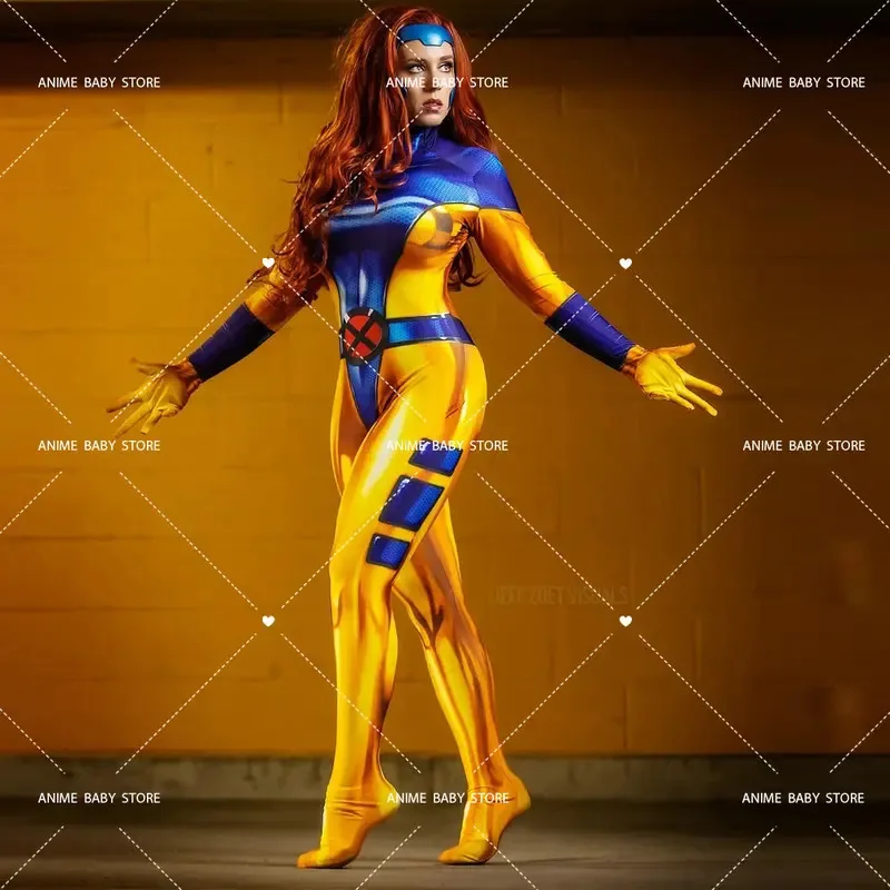 l2025l Halloween X-Men Jean Grey Costume for Women Jean Grey Dark Phoenix Cosplay Bodysuit Superhero Zentai Party Bodysuit Hallo