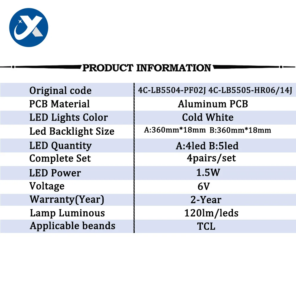 6V 4Pairs/Set LED Backlight Strips For TCL 55HR 4C-LB5504-PF02J 4C-LB5505-HR06/14J LED TV Repair LE55D8600 D55A710 D55A730