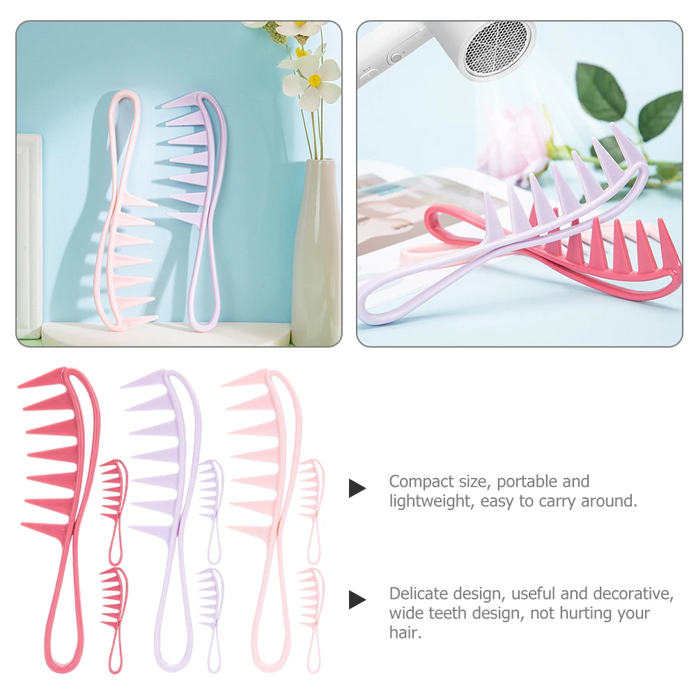 

9 Pcs Retro Wide Tooth Comb for Men Women Long Hair Styling Plastic Combs Pink Purple Colors Useful Decorative Lightweight