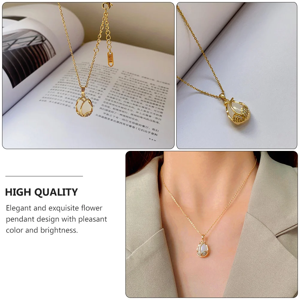 

1Pcs Tulip Necklace Woman's Pendant Elegant Neck Chain Simple Clavicle Jewelry Charming Necklace for Wedding Party